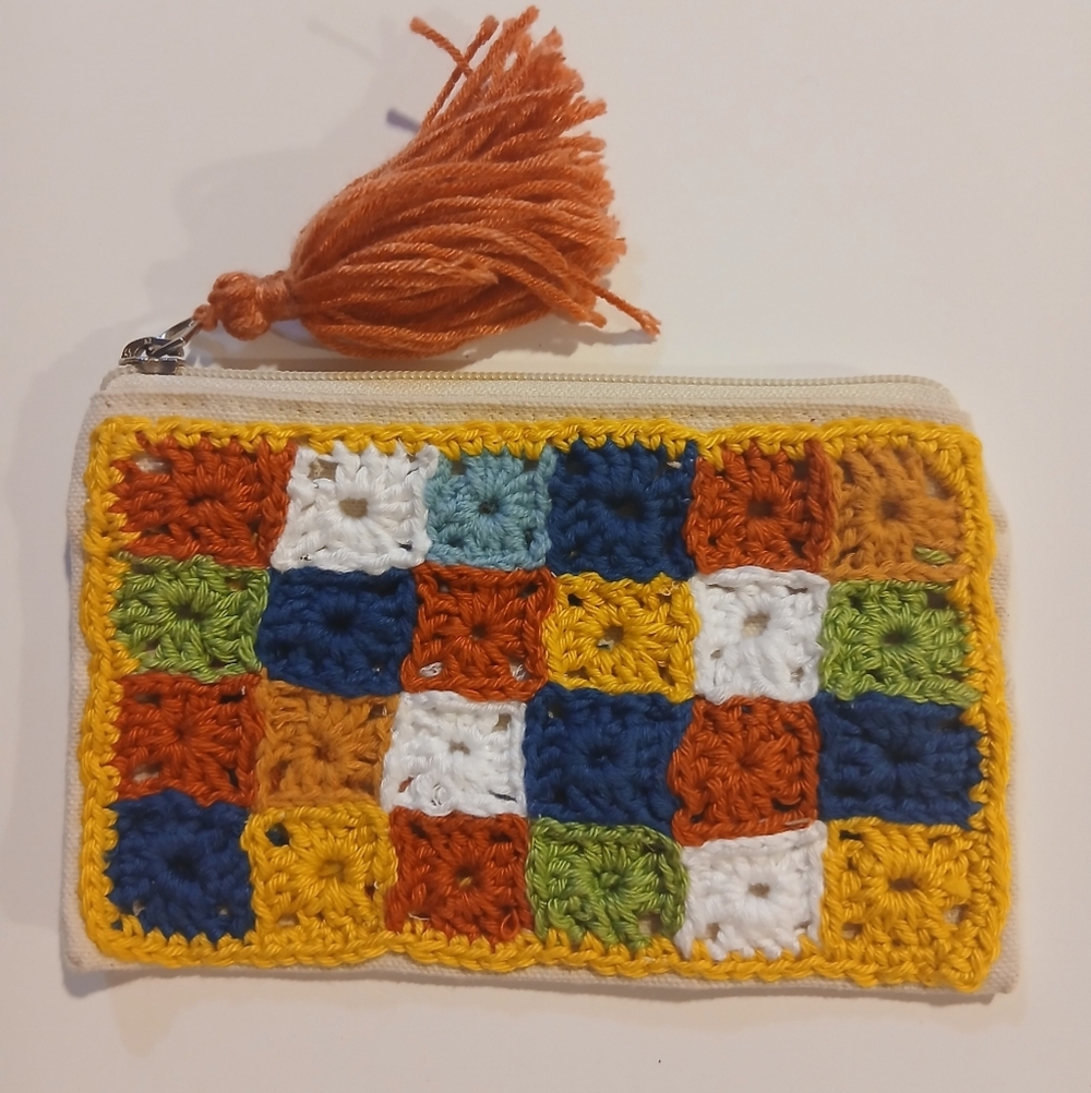 🍁2/30🍁New Handcrafted Multicolor Crochet Cosmetic Bag with Tassel